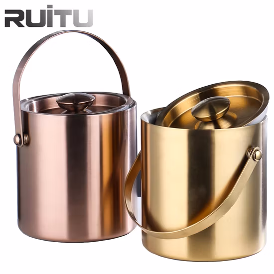 Restaurante Hogar Fiesta Tipos decorativos de almacenamiento de alimentos Cubos para bebidas con asa para orejas Enfriador grande Metal plateado Cubo de hielo para champán de acero inoxidable