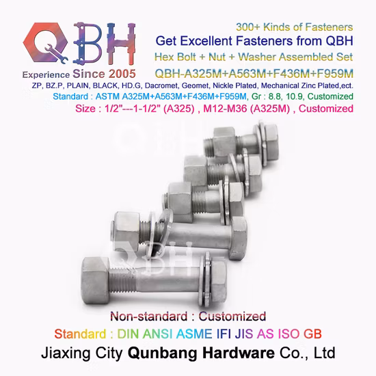 Qbh ASTM A325 A325m HDG Yzp Negro Zp Zinc liso Mitad rosca 2h Tuerca F436m Arandela Cabeza hexagonal hexagonal pesada Industria Construcción Material de construcción Encofrado